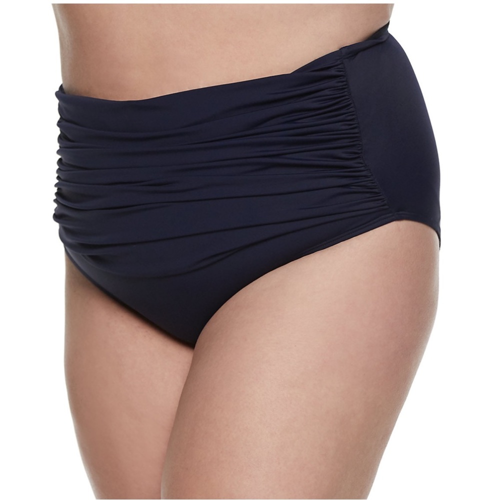 NWT EVRI Ruched High-Waisted Bikini Bottoms Navy Blue Plus Size 4x (28W-30W)